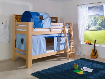 Produktbild von Etagenbett Jan Buche Natur lackiert mit Bücherregal 90x200 cm