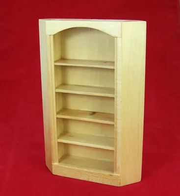 Produktbild von Eck Bücherregal, aus Holz lackiert. 1:12. Für Puppenstuben. 12,5x3x18,3 cm.