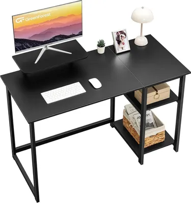 Zdjęcie produktu dla Biurko GreenForest 120 cm ze stojakiem na monitor i schowkiem, czarne