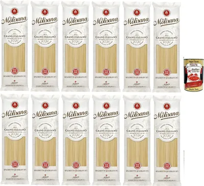 Produktbild von La Molisana Pasta, Spaghetto Quadrato n. 1, Italienische Weizennudeln - Bronze -durchbohrt, rau und hartnäckig mit ausgezeichneter Kochhalte - 12x 500 g + italian Gourmet polpa 400g