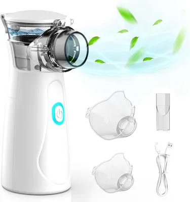 Produktbild von Tragbarer Inhalator für Kinder Erwachsene, per USB wiederaufladbares Inhalationsgerät für Erwachsene, effektiv und leise, mit Mundstück und 2 Masken