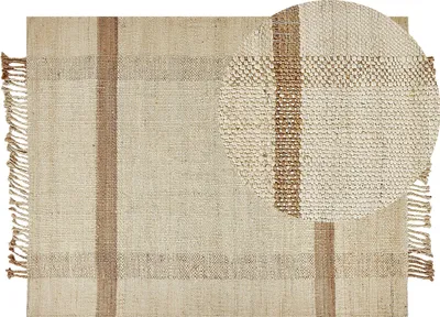 Produktbild von BELIANI Teppich Beige Jute 160 x 230 cm Rechteckig Natürlich Handgewebt Geometrisches Muster Kurzflor Fransen Boho Wohnzimmer Schlafzimmer Esszimmer