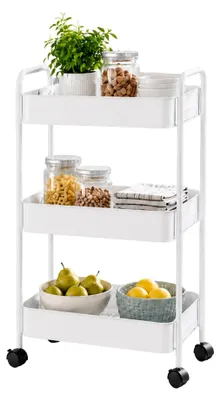 Image de Amig - Chariot de service pour la cuisine, modèle KLIPSA - Blanc - 44 x 30 x 77 cm - Acier