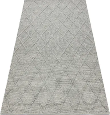 Produktbild von Wollteppich TAHAR 99001G grau - HANDGEWEBT Schlinge, Rauten, Boho Grau 160x240 cm