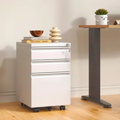 Image de Meuble de rangement à tiroirs - Bureau avec tiroirs - Armoire à tiroirs - Armoire d'archives - Rangement à tiroirs - Tiroir avec serrure - Mobile sur roulettes