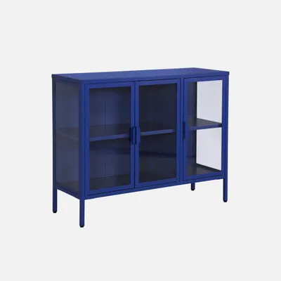 Immagine prodotto di Credenza industriale in metallo e vetro temperato 3 ante, 100cm