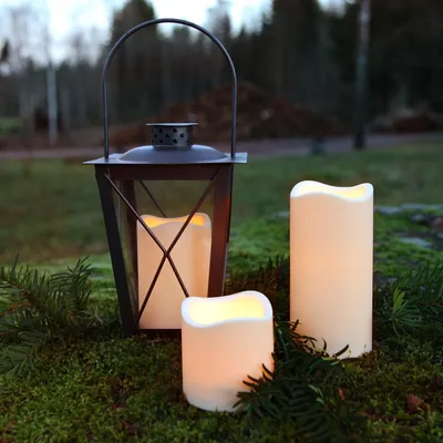 Immagine prodotto di Candela LED Best Season in plastica, con effetto tremolante, ca. 7,5 x 7,5 cm, timer, alimentata a batterie, color ambra, per esterni, 067-27