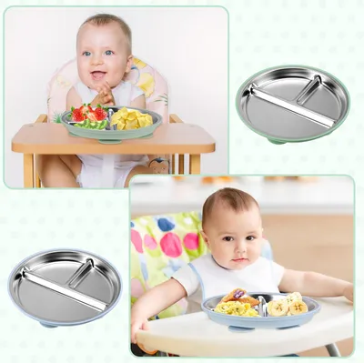 Produktbild von Edelstahl Babyplatte - mit Silikon-Saugnäpfen - 1 Stück