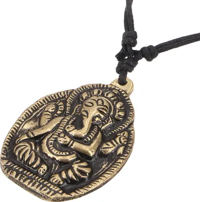 Produktbild von Handgefertigte Ganesh Amulett Kette, Kettenanhänger - Ganesh, Gold-Farben, Messing, 5,5*3,5*0,2 cm, Kettenanhänger, Amulette, Modeschmuck