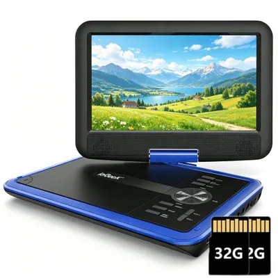 Produktbild von ieGeek 11,5" Tragbarer DVD-Player für Kinder im Auto mit 9,5" HD-Schwenk Bildschirm Stereo-Lautsprechern 5 Stunden Akkulaufzeit Sync-TV/USB mit 2*32GB