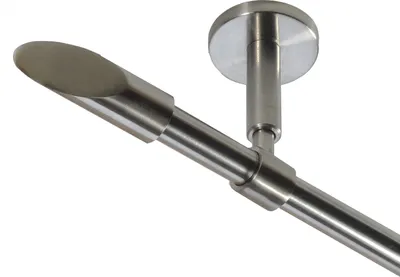 Produktbild von Gardinenstange Set Edelstahl Look Metall Ø 16mm zur Deckenträger 1-lauf Modern Schräge, Länge wählbar D11 E15