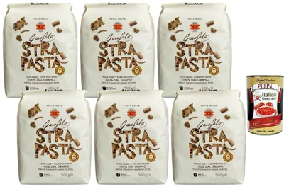 Produktbild von Italian Gourmet Strapasta Pasta Mista 6 x 500 g – 100% Hartweizengrieß Pasta-Mix, extra Protein & Ballaststoffe, ideal für Minestrone, Ragù & Ofengerichte, Kochzeit ca. 7 Min + Italian Gourmet Polpa