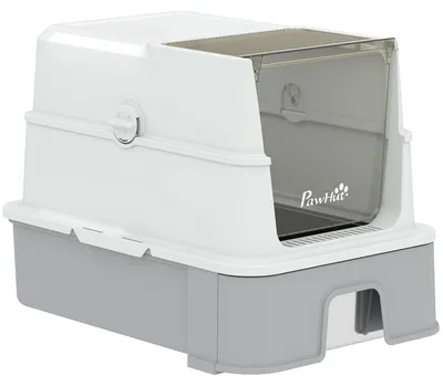 Produktbild von PawHut Edelstahl Katzentoilette mit Deckel, Schaufel, herausziehbarer Wanne