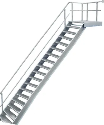 Produktbild von SRM Design Wangentreppe U-Profil Stahl S235, 17 Stufen, Stufenbreite 100 cm, Stufentiefe 24 cm, Geschosshöhe 299-360 cm, Podest ca. 107,5x113,5 cm, Wangen U-Profil ca. 50x215x30 mm, Geländer links, mit Stützen, für Außenbereich & Gewerbe