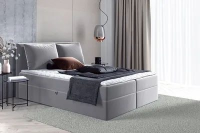 Produktbild von Boxspringbett Egro mit 2 Bettkästen und Zwei große Kissen - Doppelbett mit Bonell-Matratze und Topper, Polsterbett (Grau (Paros 05), 160 x 200 cm)