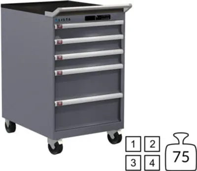 Produktbild von Lista Schubladenschrank - 78.158.080 - 990 x 564 x 725 mm (HxBxT) - 5 Schubladen - 75 kg - Code Lock - Taubengrau (NCS S 4502-B)