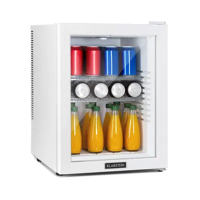 Produktbild von Klarstein Chladnička, mini chladnička so sklenenými dverami, 42 litrov, 12-18°C, mini chladnička na nápoje, občerstvenie a kozmetiku, malá a tichá chladnička, nastaviteľné police, malá chladnička na prípravky pre starostlivosť o pleť