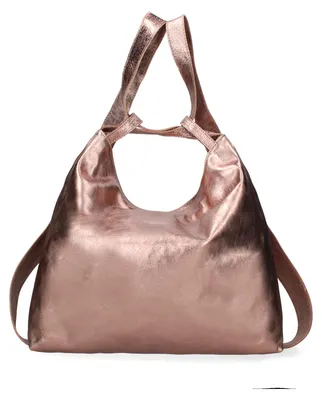 Immagine prodotto di Borsa a tracolla convertibile in zaino, in pelle argentata metallizzata, prodotta in Italia