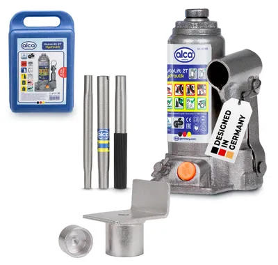 Produktbild von alca® Wagenheber Set hydraulisch 2t 158-308mm Hubhöhe im Koffer mit L-Adapter