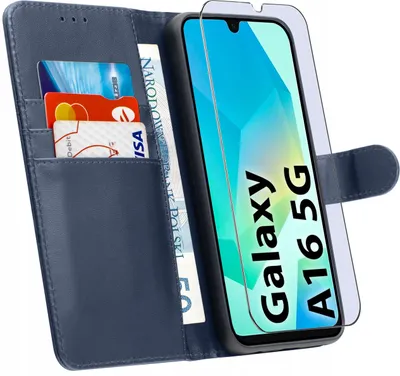 Imagen del producto de Funda para Samsung A16 5G | Tipo cartera de cuero, funda tipo libro, diseño clásico + protector de vidrio