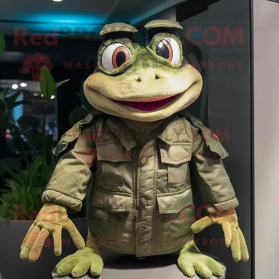 Produktbild von Maskottchen REDBROKOLY kostüm Waldgrüner Frosch gekleidet in eine Bomberjacke und Kummerbunde