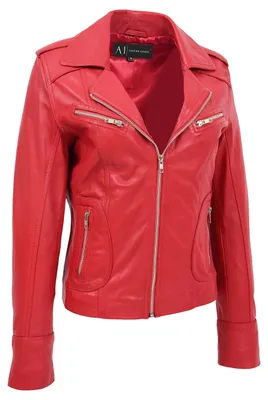 Productafbeelding van Dames Leren Bikerjack - Slim Fit - Rood