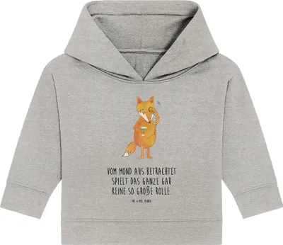 Produktbild von Mr. & Mrs. Panda Organic Baby Hoodie Fuchs Lord 12. - 18. Monat - Heather Grey - Geschenk, Füchse, Kapuzensweatshirt, Schick, Cocktail, Mond, Kapuzenshirt, Neugierig