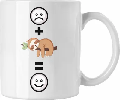 Produktbild von Trendation - Faultier Tasse Geschenk für Faultier Liebhaber  :( + Faultier = :) Lustige Geschenkidee Geburtstag (Weiß)