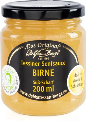 Produktbild von Original Tessiner Birnen‑Senfsauce – fruchtig‑scharfe Gourmet‑Sauce aus dem Tessin (200 ml)