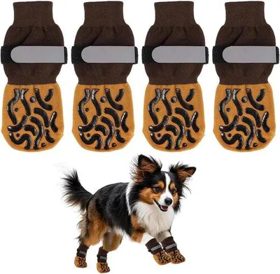 Produktbild von Hunde Antislip Socken mit Verstellbaren Riemen, atmungsaktiv und schützend für Innen und Außen, verhindert Lutscher und Verstauchungen, braun gelb