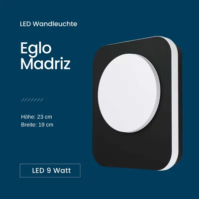 Zdjęcie produktu dla Lampa zewnętrzna ścienna LED Eglo Madriz IP44 czarna lampa zewnętrzna 9W