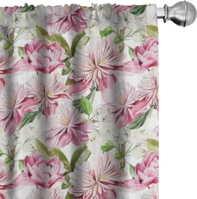 Produktbild von ABAKUHAUS Blumen Vorhänge, Gardinen, Aquarell-Stil Blush tonte Blumen und Blätter Blumenstrauß Frühling Entwurfs-Druck, 2 Stück 75 x 245 cm, Mehrfarbig Weiß