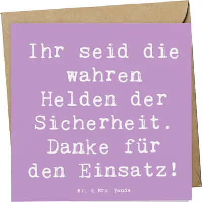 Produktbild von Mr. & Mrs. Panda Grußkarte Spruch Sicherheitsdienst Helden - Lavendeltraum - Geschenk, Sicherheit, Danke sagen, anlasskarte, Mut, Bedanken, Aufmerksamkeit, der, faltkarte