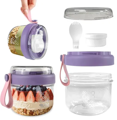 Produktbild von Frühstücksbecher - JoghurtbecherHaferflocken - Frühstück zum MitnehmenMehrschichtiges Design650 mlLila