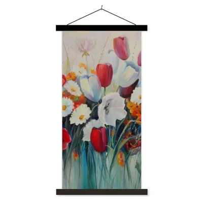 Produktbild von MuchoWow® Textilposter Malerei - Ölgemälde - Blumen 90x180 cm mit schwarzem Rahmen - Dekoration Wohnzimmer