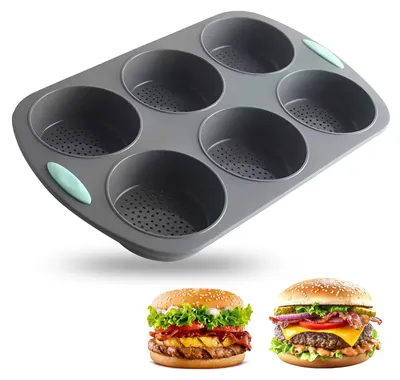 Silikon-Backform für Burgerbrötchen, 6 Mulden, 10 cm, antihaft