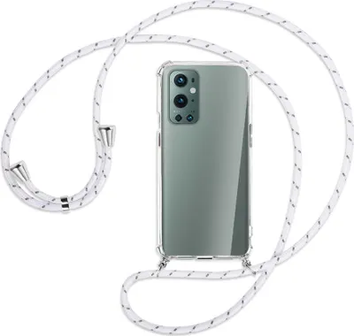 Produktbild von Handykette Backcover-Schutzhülle mit Band (Metall silberfarben) für OnePlus 9 Pro - weiß/grau