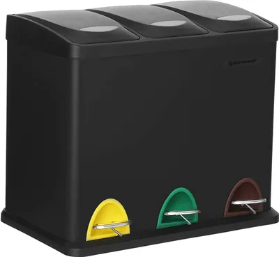 Zdjęcie produktu dla Kosz na śmieci Rootz – 24 l – 3 w 1 – kosz na pedał – segregacja odpadów – stal – wkładka – czarny – 46,5 x 29,5 x (40,5–65) cm