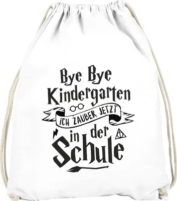 Produktbild von Kinder Turnbeutel Bye Bye Kindergarten Geschenk zur Einschulung Jungen Mädchen Moonworks® weiß unisize