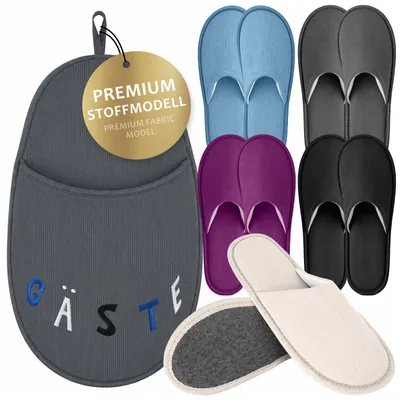 Produktbild von ONVAYA® Premium Gästehausschuhe Set “Gäste” | Waschbare Gästepantoffeln Rutschfest | 5 Paar stilvolle Hausschuhe | Guest Slippers | Komfortabel Uni