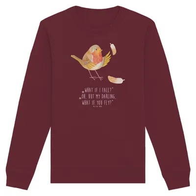 Produktbild von Mr. & Mrs. Panda Baumwoll Pullover Rotkehlchen Federn Größe XL - Burgundy - Geschenk, Spruch Motivation, Sweater, Sprüche, Mut, fliegen, Pulli, Sweatshirt, Lustige, Vogel