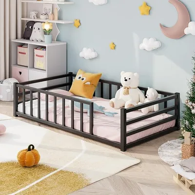 Imagen del producto de Cama Montessori de 90x200 cm con protección anticaídas y somier, color