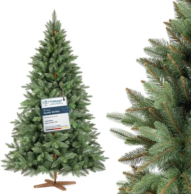 Immagine prodotto di Albero FAIRYTREES Nordman Premium 180 cm, realizzato nell'UE. Albero di Natale artificiale formato da due materiali diversi, con supporto in frassino fatto a mano, tronco marrone.