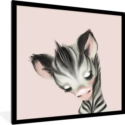 Produktbild von MuchoWow® Gerahmtes Poster Zebra - Kinder - Rosa 40x40 cm - Poster mit Schwarzem Bilderrahmen Wandposter Rahmen Foto Bilder - Mit Rahmen - Wanddekoration Schlafzimmer