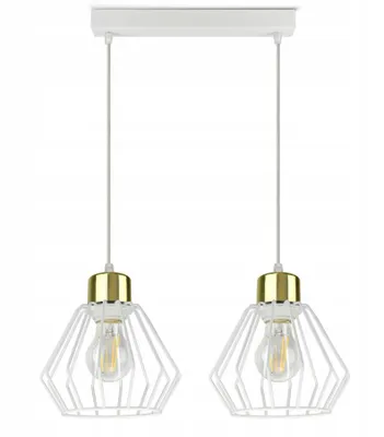 Produktbild von Luxolar Led Pendelleuchte 2 flammig aus Metal Draht Weiß-Gold im Edison-Stil E27 60W - Deckenleuchte LOFT Design - Hängelampe für Wohnzimmer, Küchen