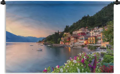Produktbild von MuchoWow® Wandteppich Wandbehang Italien - Sonnenuntergang - See 90x60 cm Tapisserie Dekoration Wandtuch - Wandskulpturen - Bildteppich
