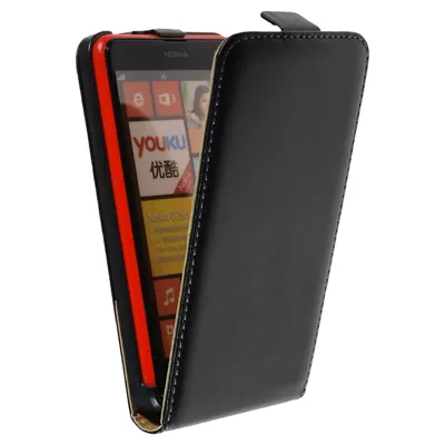 Produktbild von PhoneNatic Kunst-Lederhülle kompatibel mit  Nokia Lumia 625 - Flip-Case schwarz + 2 Schutzfolien