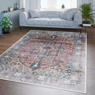 Produktbild von TT Home Wohnzimmer Teppich Flachgewebe Marokkanisch Design Used Look Ornamente Waschbar Größe 60x100 cm