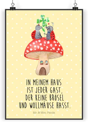 Produktbild von Mr. & Mrs. Panda Poster Marienkäfer Fliegenpilz DIN A5 - Gelb Pastell - Geschenk, Haus, Kunstdruck, drucke, wanddeko, Fleigenpilzhaus, Zuhause, Wandbild, Wohnung, Bild