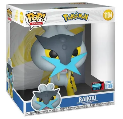 A Funko Pop! vinyl figure of the Pokemon Raikou, displayed in its original packaging.
